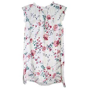 Bellambia‎ Women's White Floral Pure Linen Dress Cap Flutter Sleeve Size XL NWT